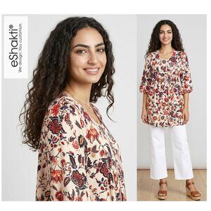 (3 for $30) eSHAKTI! Red floral print puff sleeve lightweight blouse
